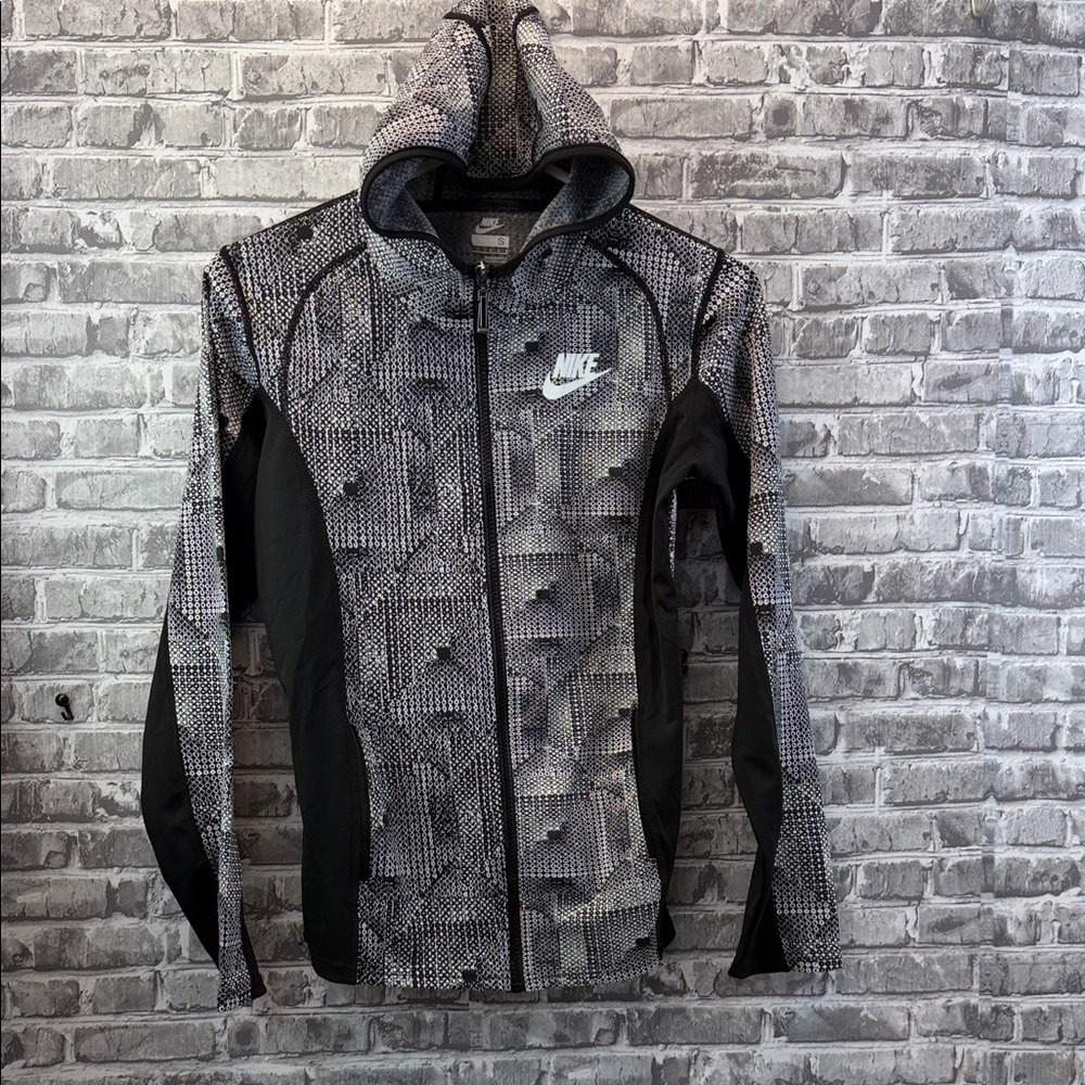 Nike Black and Gray Patterned‎ Full-Zip Hoodie